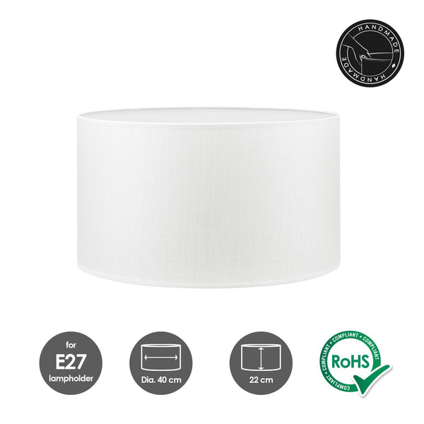 Home Sweet Home collection Modern Lampshade Canvas | Cylinder | 40/40/22cm | White | Fabric lampshade Made of Cotton | for E27 lamp Holder | RoHS