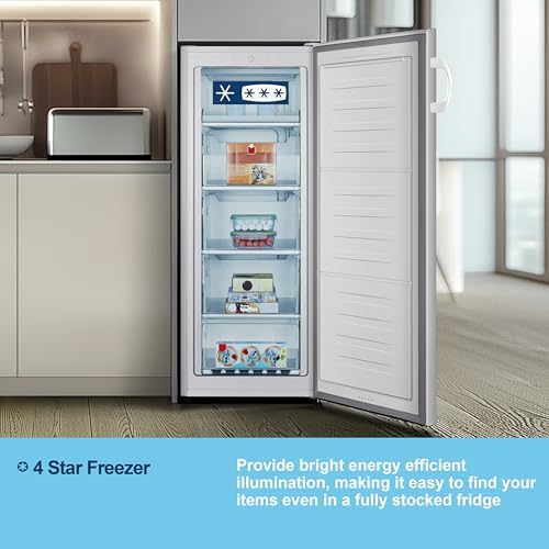 Fridgemaster MTZ55153E Freestanding Upright Freezer, 165 Litres, 143 cm Tall, 4 Star Freezer Rating, 55cm width, E Rated in White