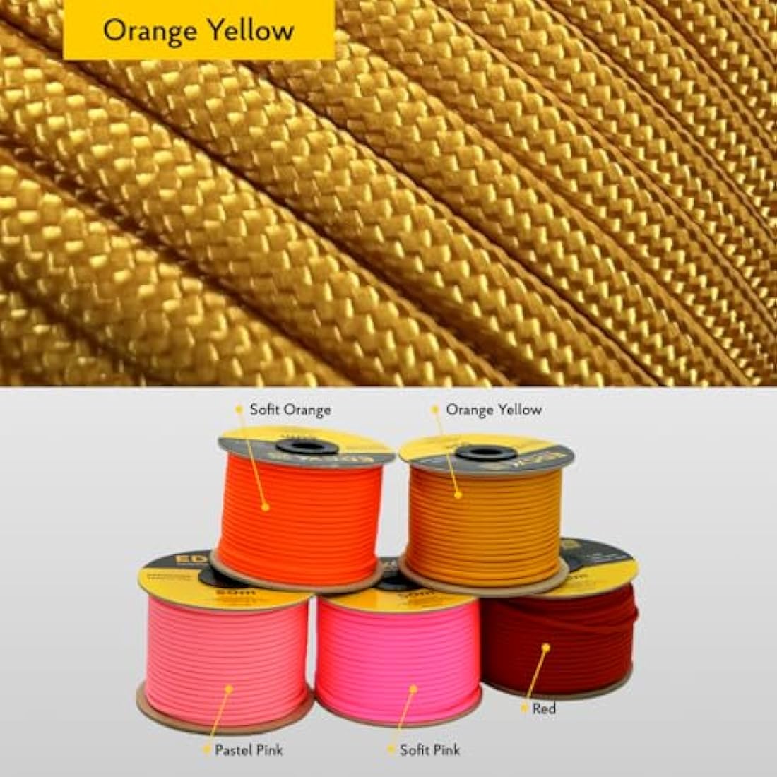 EdcX 4mm Rope 550 - Type III, 100% Rope, 7 Strand Rope, 4mm Rope in Solid Colors