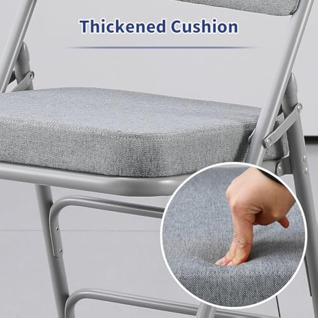 KAIHAOWIN Padded Folding Chairs Upholstered Single Foldable Chair with Ultra Thick Padded Seat Comfortable Metal Chairs Indoor with Comfortable Fabric Cushion for Indoor-Grey