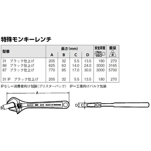 Bahco 86 Black Adjustable Wrench 24In