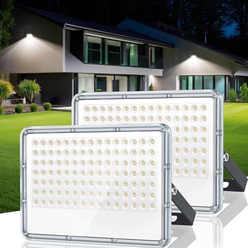 TASINUO 100W LED Floodlight Outdoor 2 Pack, 10000LM Outdoor Security Lights, IP67 Waterproof LED Spot Lights 7000K Daylight LED Flood Lights for Garden Yard Garages Warehouse Patio Billboard