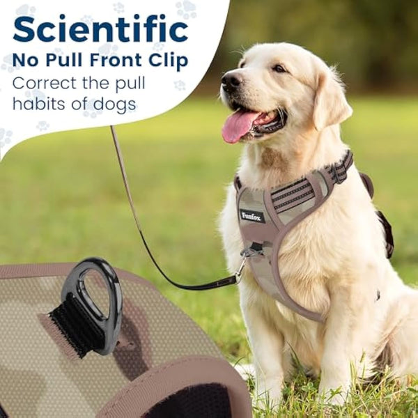Funfox Dog Harness Large No Pull, Adjustable 2 Clips Anti-Pull Vest with Practical Handle, Breathable Padded Pet Harness Designed for Small/Large Breeds, Reflective Training Walking Camo Green L