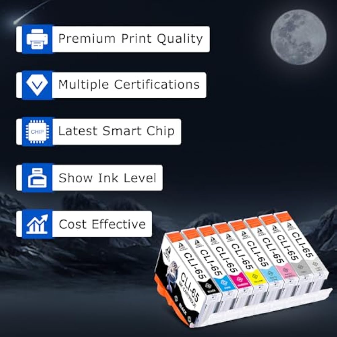 DOUBLE D CLI-65 Ink Cartridges Compatible for Canon 65 CLI-65 CLI65 CLI 65 Ink, High Yield Work with Canon PIXMA PRO-200 Printer 8 Pack (Pigmet BK,C,M,Y,PC,PM,GY,LGY)