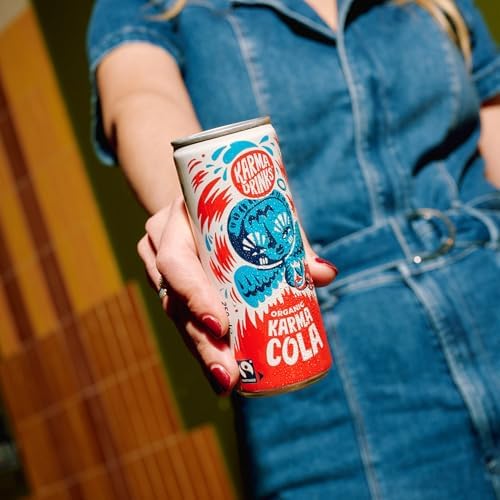 Karma Drinks Karma Cola (250ml x 24 Cans Soft Drink) - Organic, Gluten Free Organic Cola, Natural Ingredients, FairTrade, Vegan Friendly, No GMO, Carbonated Fizzy Drinks 24 Pack
