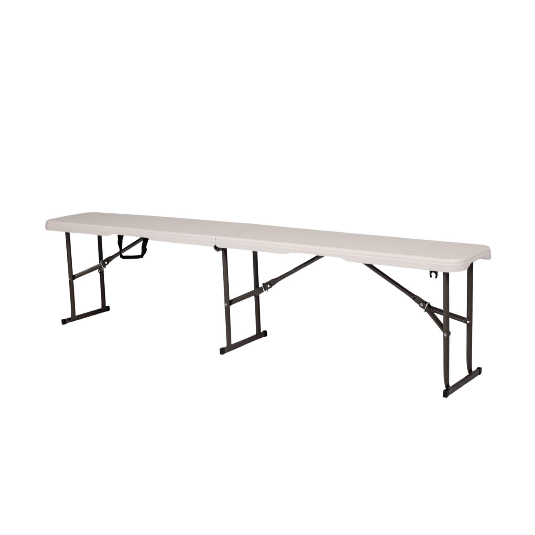 Home Source Pair of Folding Benches, Camping Party Picnic BBQ Stall Garden Indoor Outdoor, Metal Frame, White, 6ft