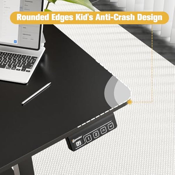 ERGOMAKER Electric Standing Desk 160x70cm, Height Adjustable Stand Up Desk with Hooks and Memory Smart Handset for Home Office, Black