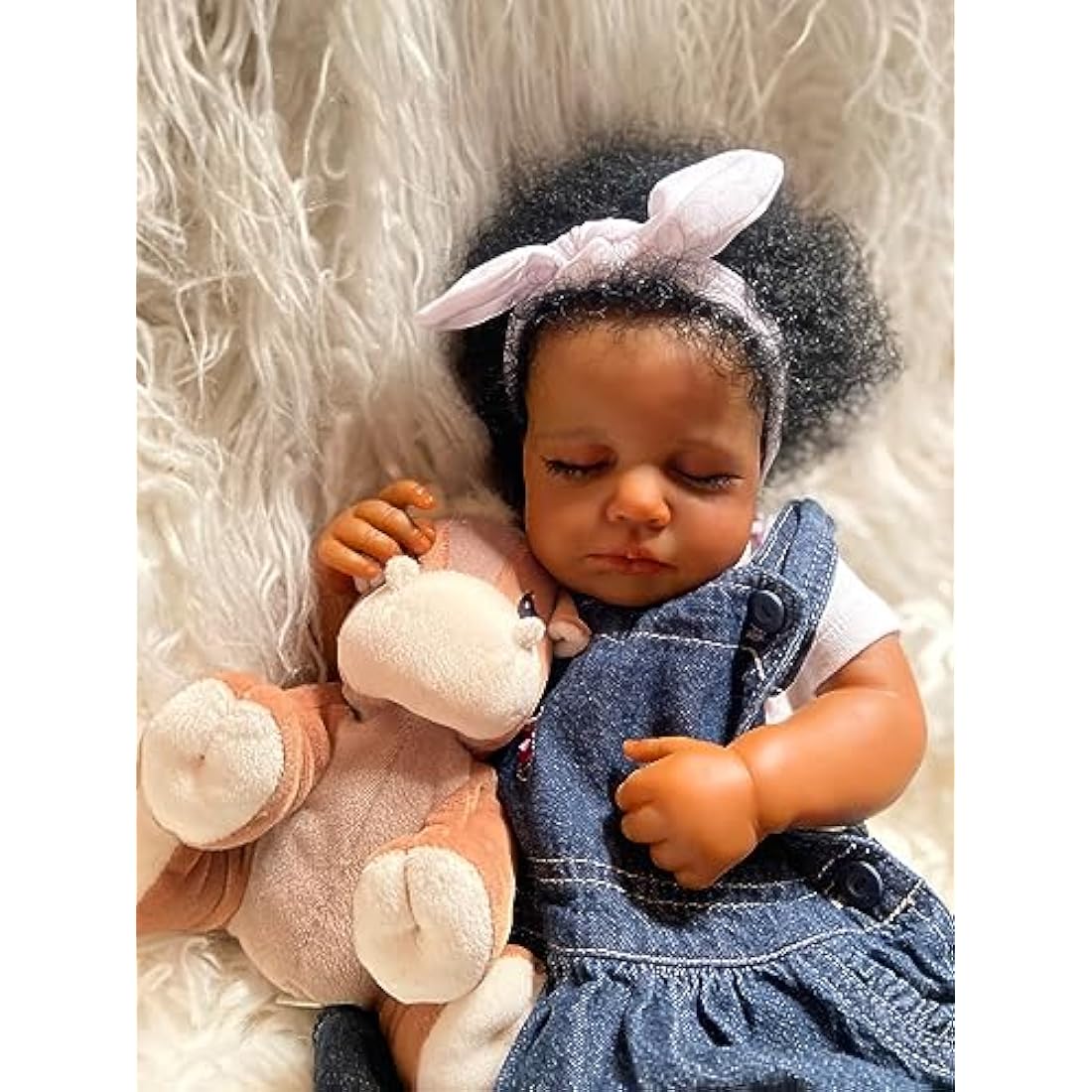 iCradle Lifelike Reborn Baby Dolls Black Girl 20Inch 50cm Realistic Sleeipng Newborn Baby Dolls African American Rooted Hair Real Life Baby Dolls Cloth Body Doll Toy for Kids Age 3+