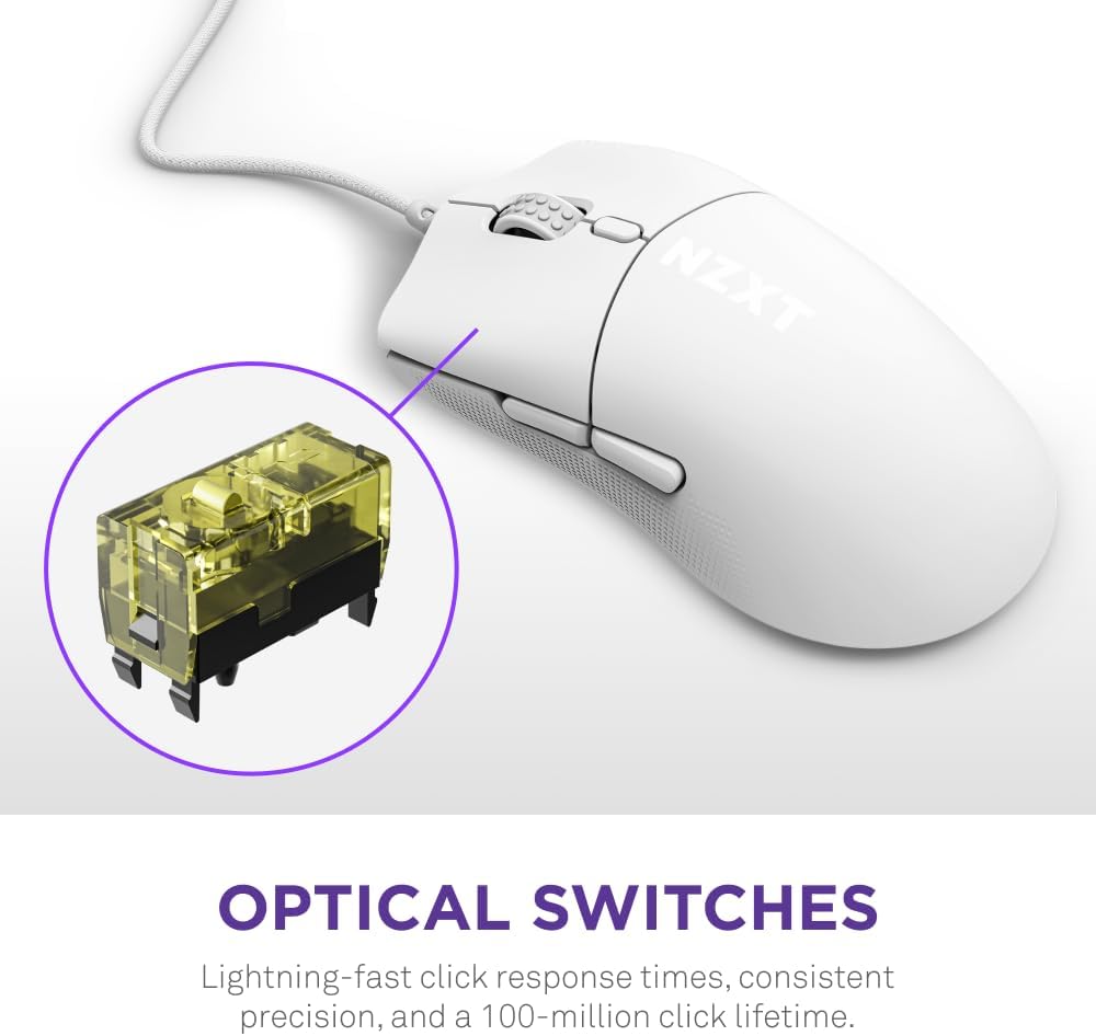 NZXT Lift 2 Ergo | Lightweight Ergonomic Wired Gaming Mouse | Lightweight 61 g Design | 8K Polling Rate | Optical Switches | 26K DPI Optical Sensor | 100% PTFE Feet | Black