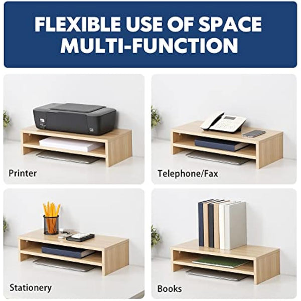 FITUEYES Monitor Stand 2 Tiers Computer Monitor Riser,54cm Wood Desktop Stand for Laptop Computer Screen Riser, with Storage Shelf, Office Supplies, Desk Organizer, Oak