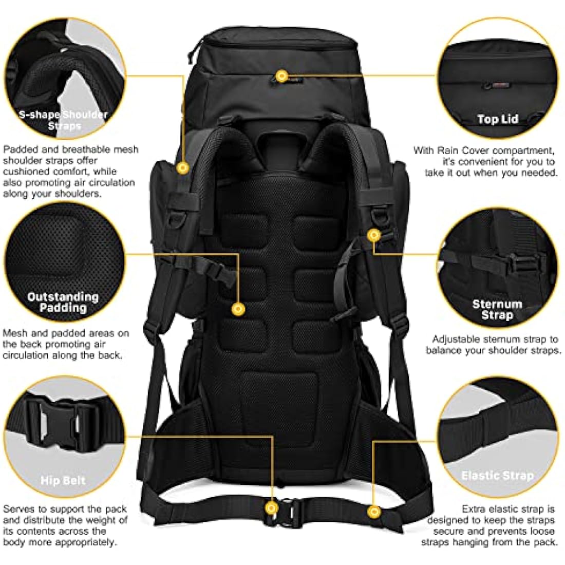 Mardingtop 60L Tactical backpack Military Rucksack MOLLE Camping and Hiking Backpack High Capacity with Rain Cover for Trekking Mountaineering Hunting Traveling