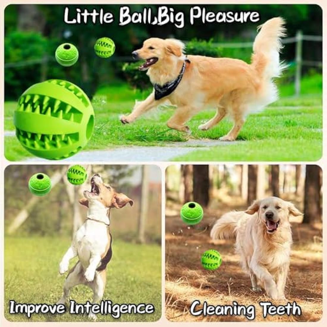 Feixun Dog Treat Toy Ball, Rubber Dog Food Ball,Dog Tooth Cleaning Toy Ball, Interactive Dog Toys 7.6-8.1cm (1*Green Type A + 1* Green Type B)