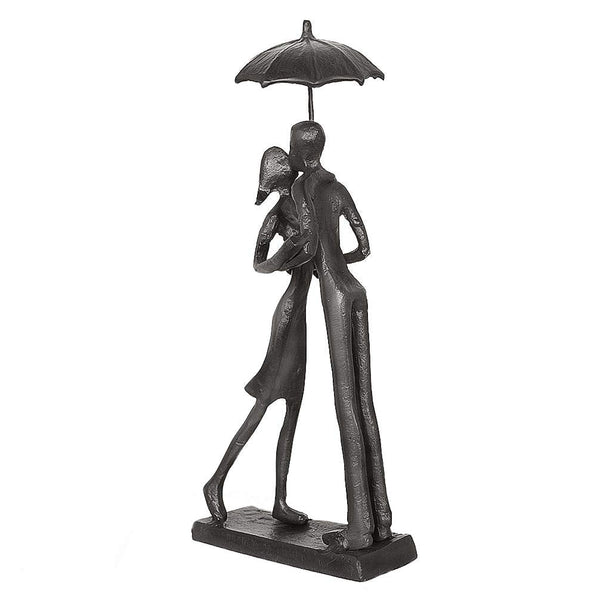 Aoneky Affectionate Couple Art Iron Sculpture, Passionate Love Statue Romantic Metal Ornament Figurine Home & Office Decoration (Hold Umbrella Kiss)