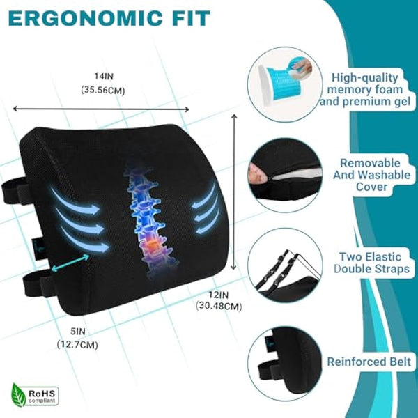 Famjoy Premium Gel Memory Foam Seat & Back Cushion – Lumbar & Coccyx Support for Office, Car & Gaming Chair – Ultimate Comfort & Posture Relief