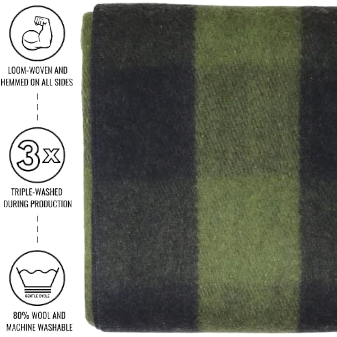 Arcturus Backwoods Wool Blanket - 4.5lbs, Warm, Heavy, Washable, Large | Great for Camping, Outdoors, Survival & Emergency Kits (Olive Green Buffalo)