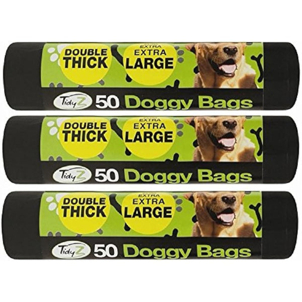 150 Extra Strong TidyZ Black Doggy Waste Bags With Tie Handle 32cm x 38cm