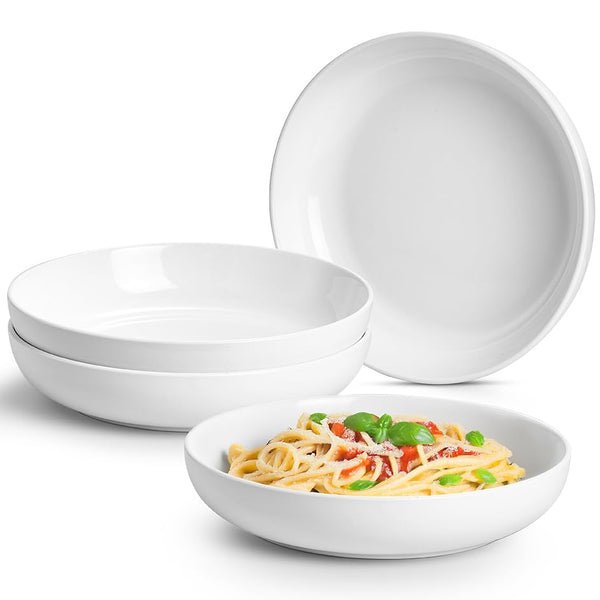 Jassceram 9.84'' Ceramic Pasta Bowls Set of 4, 50oz Large Porcelain Salad Bowl Serving for Cereal Soup Steak Noodle Wide Kitchen Dinnerware Plates -