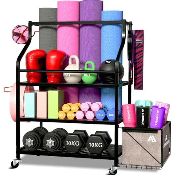 Amonax Home Gym Storage Dumbbell Rack, Weight Stand Kettlebell Rack Yoga Mat Holder Rack for Barbell Pad Resistance Band Foam Roller, Fitness Accessories Organizer Workout Equipment for Women