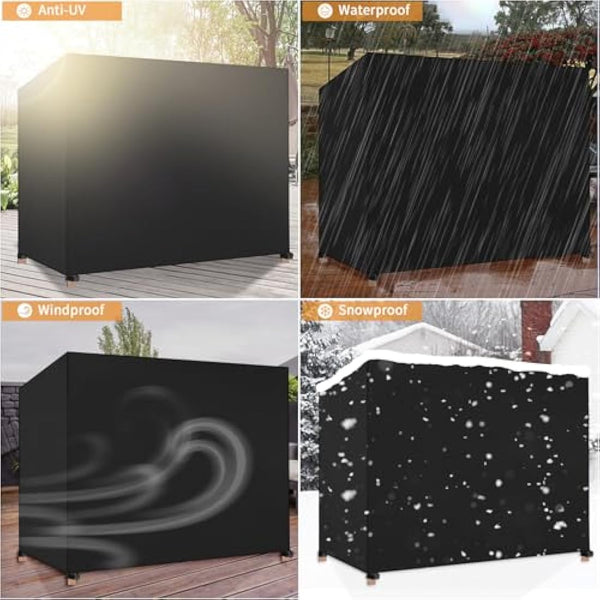 Dokon 3 Seater Garden Swing Covers Waterproof Heavy Duty Oxford Fabric Outdoor Swinging Chair Cover Windproof Anti-UV Patio Garden Hammock Cover with Zips (215x125x170cm) - Black