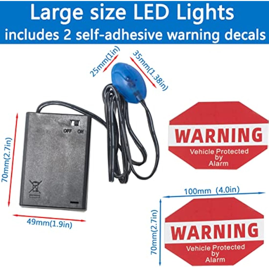 Fake Car Alarm, Dummy Car Alarm,(Batteries Included), LED Light Simulate Imitation Security System, Warning Anti-Theft Flash Blinking Lamp, with Warning Decals (with Dusk to Dawn Sensor)2Pack, Red