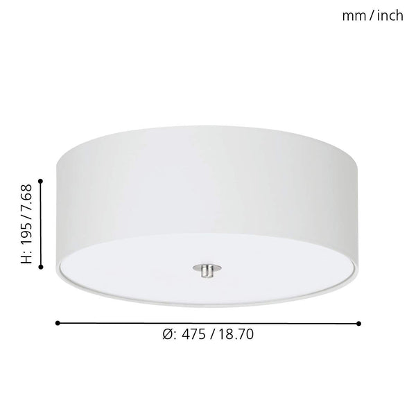 EGLO Pasteri Flush Ceiling Lamp, 3-Bulb Kitchen and Living Room Lighting, Flush Mount Light in Matt Nickel Steel, White Fabric and Glass, E27 Socket,