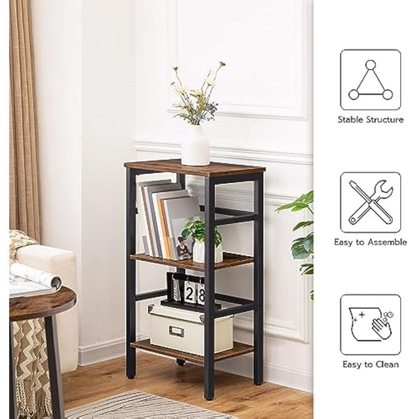HOOBRO Tall Side Table, Record Player Stand, 3-Tier End Table, Plant Stand, 3-Layer Bookshelf, 40 x 30 x 80 cm, Industrial, for Living Room, Bedroom, Home Office, Kitchen, Rustic Brown EBF80CJ01