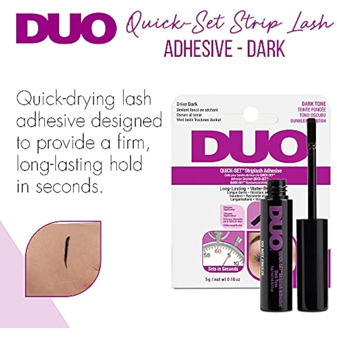 Duo Quick Set Dark Lash Glue, Striplash Adhesive, Latex Free, Rapid Dry, Easy Use, Dries Black, False Eyelash Glue, 5 g, (Pack of 1)