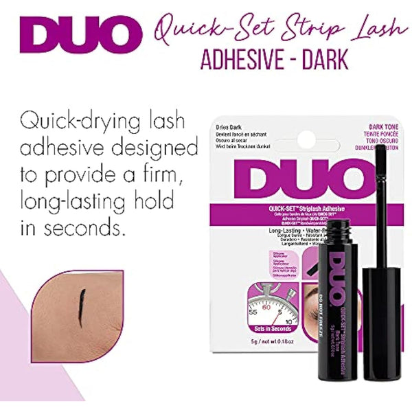 Duo Quick Set Dark Lash Glue, Striplash Adhesive, Latex Free, Rapid Dry, Easy Use, Dries Black, False Eyelash Glue, 5 g, (Pack of 1)