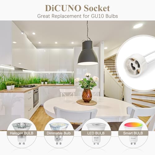 DiCUNO GU10 Lamp Holder 0.75mm² Silicon Wire GU10 Connector Ceramic Base for LED and Halogen,250V,Max 300W,50-Pack