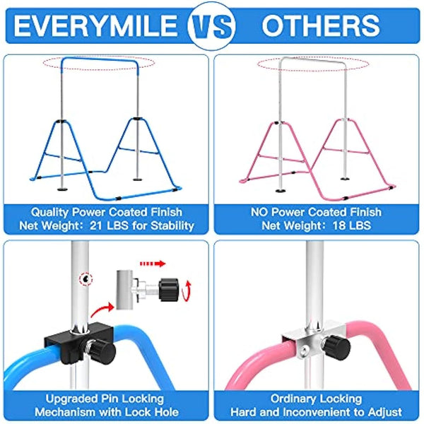 EVERYMILE Gymnastics Bars, Junior Training Kip Bar Gymnastics Equipment for Home,Adjustable Height Folding Horizontal Bar with Gymnastic Rings for Kid