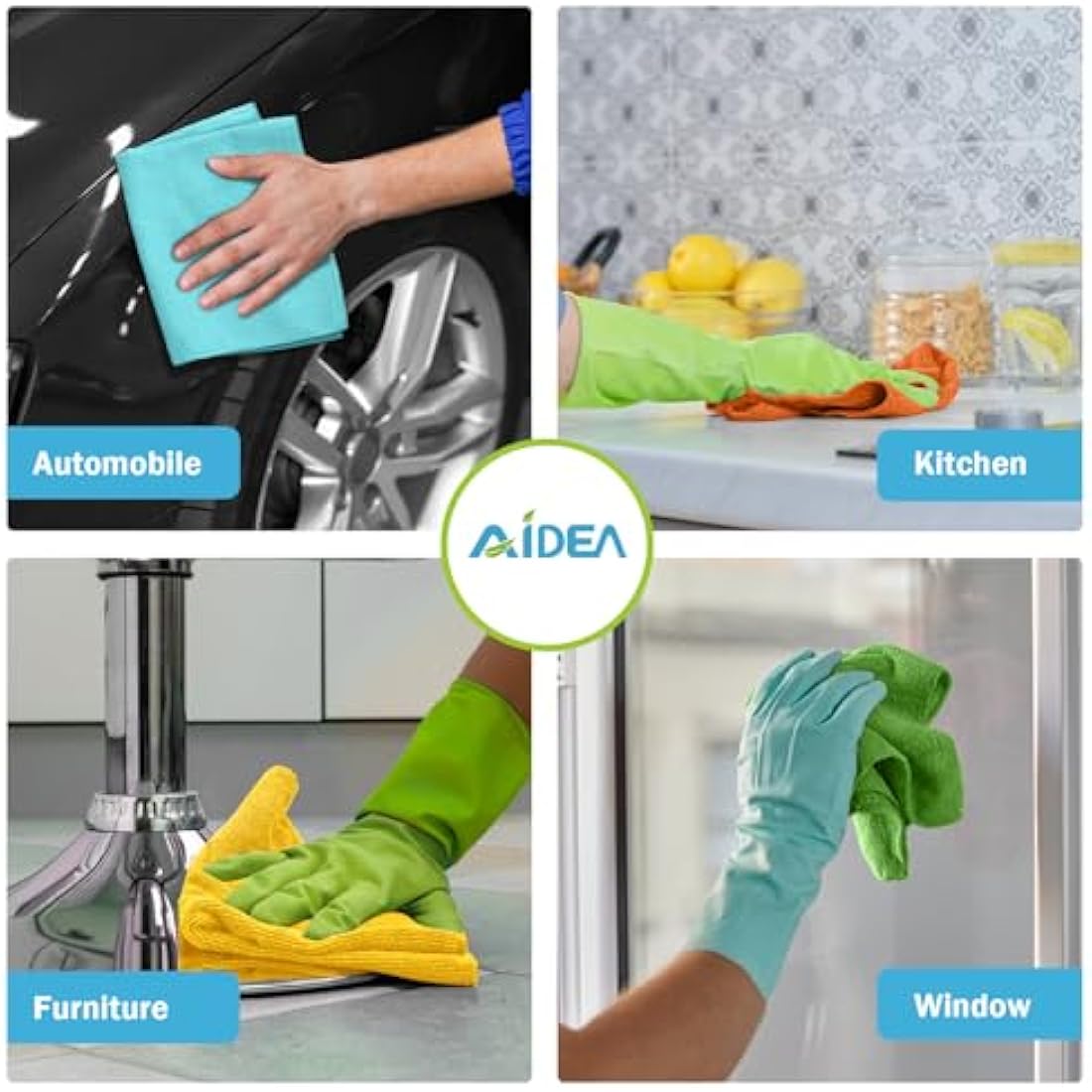 AIDEA Microfibre Cloth Pack of 100, Multifunctional Reusable Microfibre Cleaning Cloth, Lint Free Streak Free Washable Cloth Duster for House, Kitchen, Car, Motorbike,Windows 30 x 30 cm