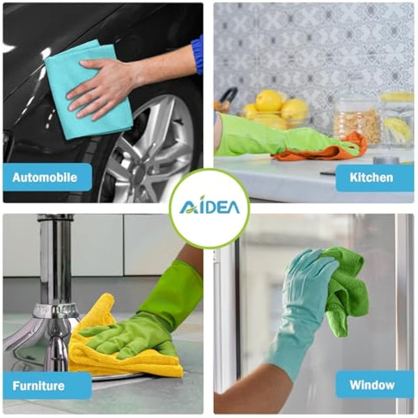AIDEA Microfibre Cloth Pack of 100, Multifunctional Reusable Microfibre Cleaning Cloth, Lint Free Streak Free Washable Cloth Duster for House, Kitchen, Car, Motorbike,Windows 30 x 30 cm