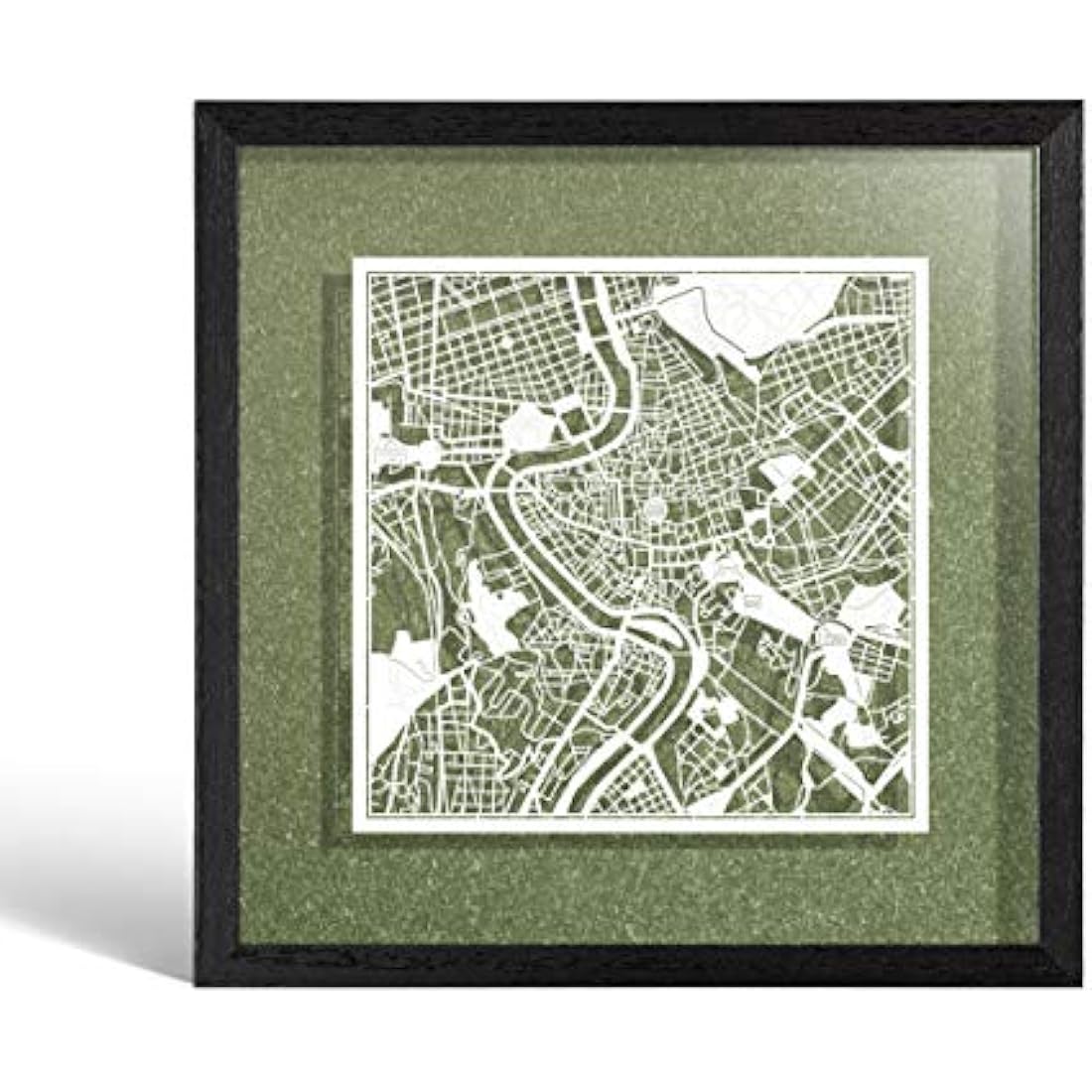 O3 DESIGN STUDIO Rome Paper Cut Map framed, White map, Black frame, 9x9 inches, Gift Boxed, 4 background color, self-changing, Paper Art