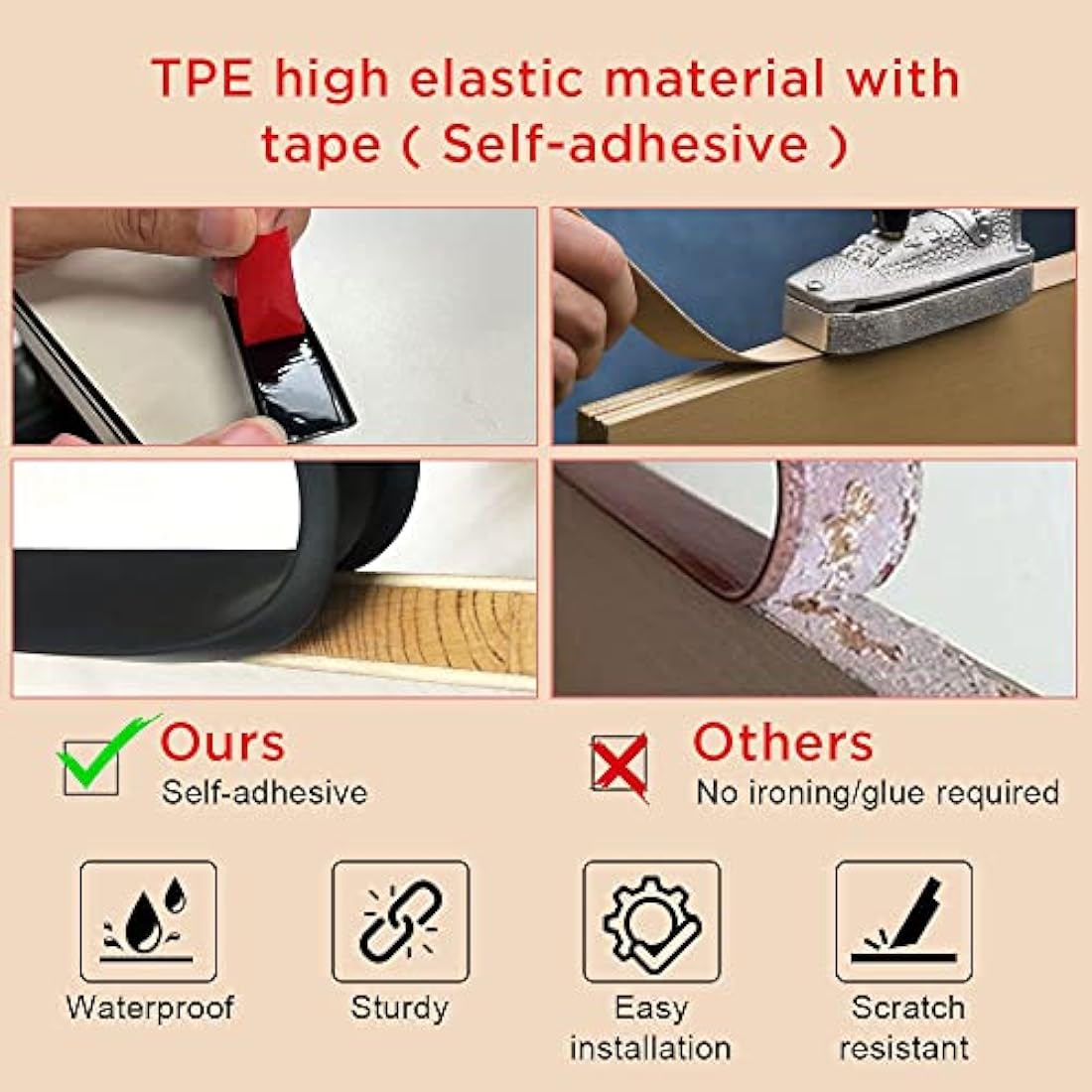 flintronic 5m*18mm U-Shape Flexible Furniture Edge Banding, Baby Safty Baby Edge Protector, Self Adhesive TPE Wood Edging Tape, DIY Furniture Edge Trim for Table, Cabinet, Furniture Restoration