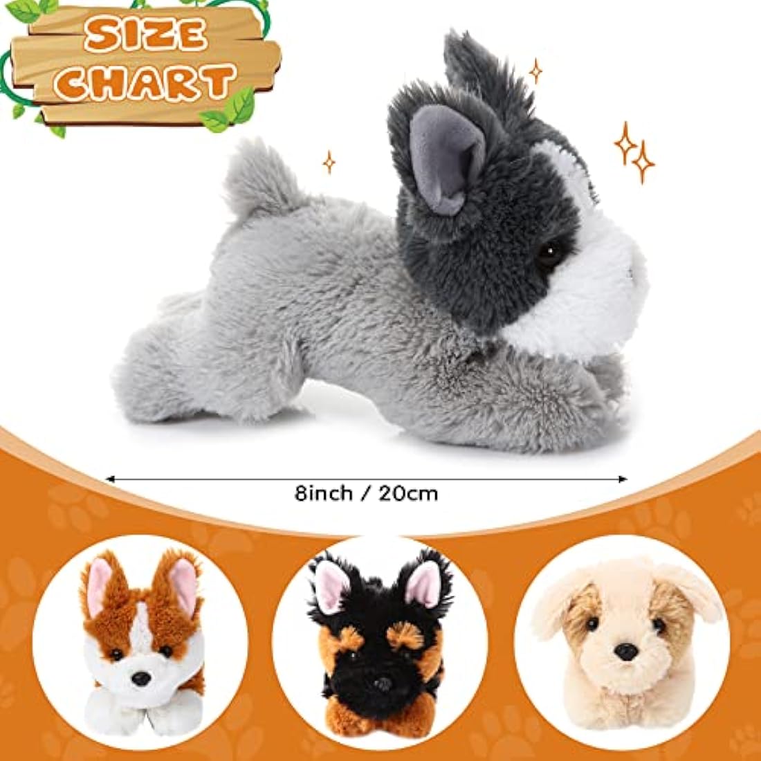 4 Pack 8 Inch Dog Plush Stuffed Animal Soft Fluffy Puppy Pillow Set Dog Theme Party Favor Contains Corgi Schnauzer Golden Retriever German Shepherd Toy Gift for Kids Birthday Baby Room Home Decor