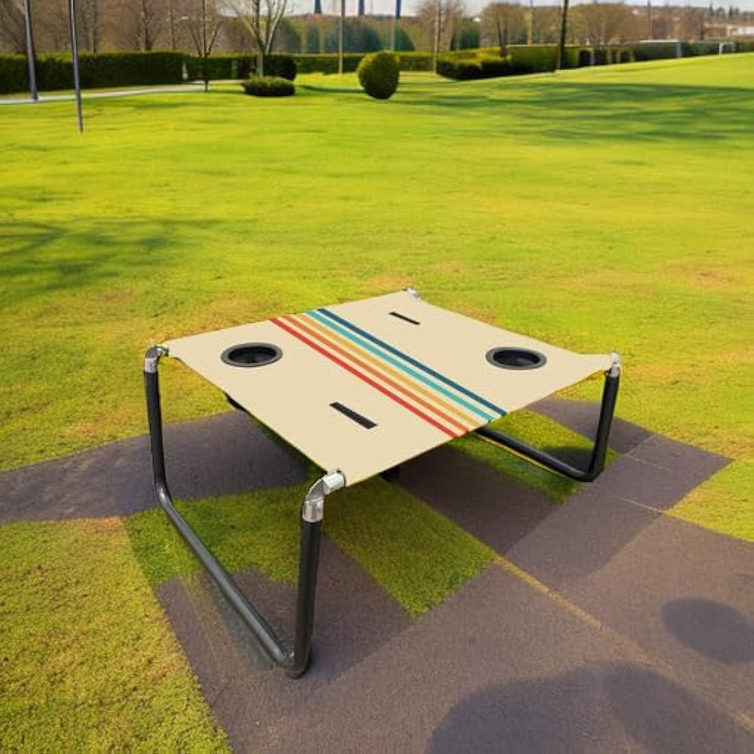 Neso Portable Beach Table with Cup Holders, Cell Phone Pockets, Lightweight for Picnics and Parks (Rainbow)