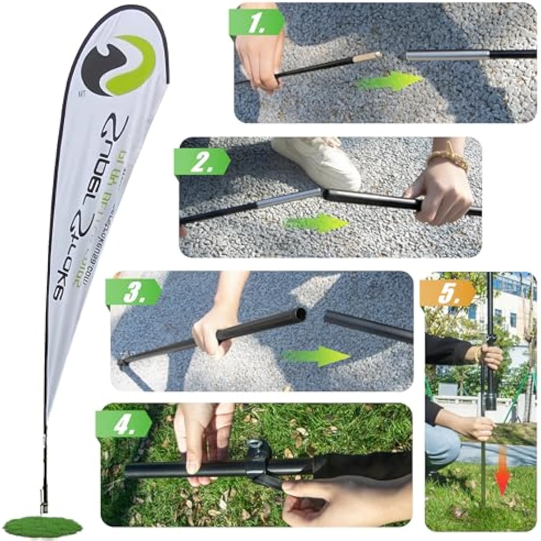 Anley Teardrop Feather Flagpole Set - Assembled Flutter Banner Pole Set with Carrying Bag - Fits 3.5Ft X 10Ft Feather Flags(Not Included) - Flagpole ONLY