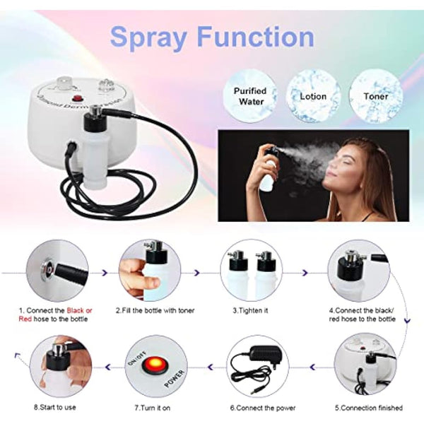 3 in 1 Microdermabrasion Machine, FAZJEUNE Vacuum Microdermabrasion Diamond Black Head Remover Facial Skin Spa Home Massager Skin Peeling Lifting Tighten Wrinkle with Spray Bottle