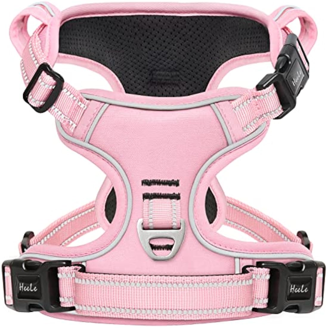 HEELE No Pull Dog Harness, Ex-Large, Release on Neck, Reflective, Adjustable with Front Back 2 Leash Attachments, Soft Padded Control Handle, Light Pink, XL