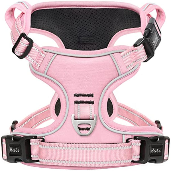 HEELE Dog Harness, No Pull Dog Harness Small, Release on Neck, Reflective Adjustable with Front Back 2 Leash Attachments and Soft Padded Control Handle for Walking Training, Light Pink, S