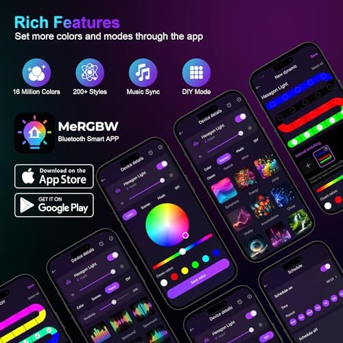 Kangtaixin Hexagon LED Lights — 12 Pack Hex Wall Light RGB Gaming Panels Hexagonal Smart Lighting Panel Sync to Music for Room Bar Gaming Setup Bedroom