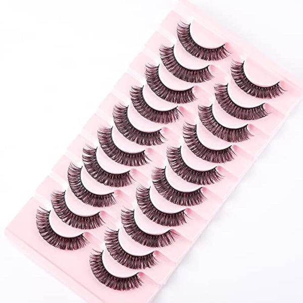 False Eyelashes Russian Strip Lashes Natural Fluffy Wispy D Curly 10 Pairs Reusable Fake Eyelashes Faux Mink Lashes Thick Short Soft Eyes Lash