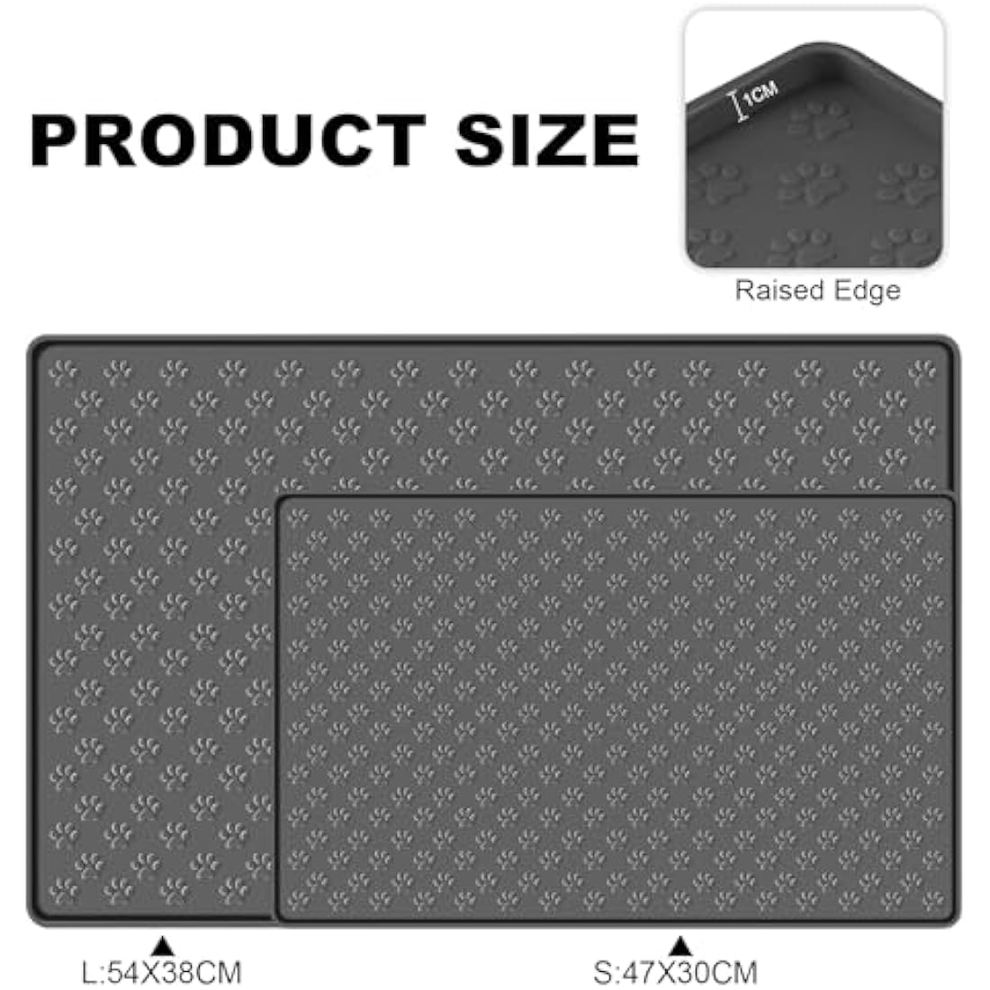 MOACC Dog Food Mat, Silicone Pet Feeding Mat, Non Slip & Waterproof Bowl Mat for Dog and Cat, 47 x 30 cm, Grey Paw Pattern