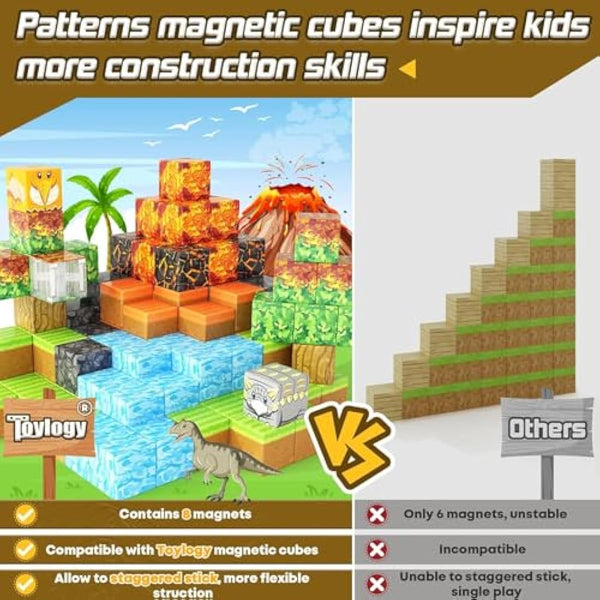 Dinosaur Toys Magnetic Blocks-Build Mine Magnet World Volcano Edition Kids Toy for 3+ Year Old Boys and Girls, Magnetic Tiles Toddler Toys Games Building Jurassic Construction Sensory Toy Gifts