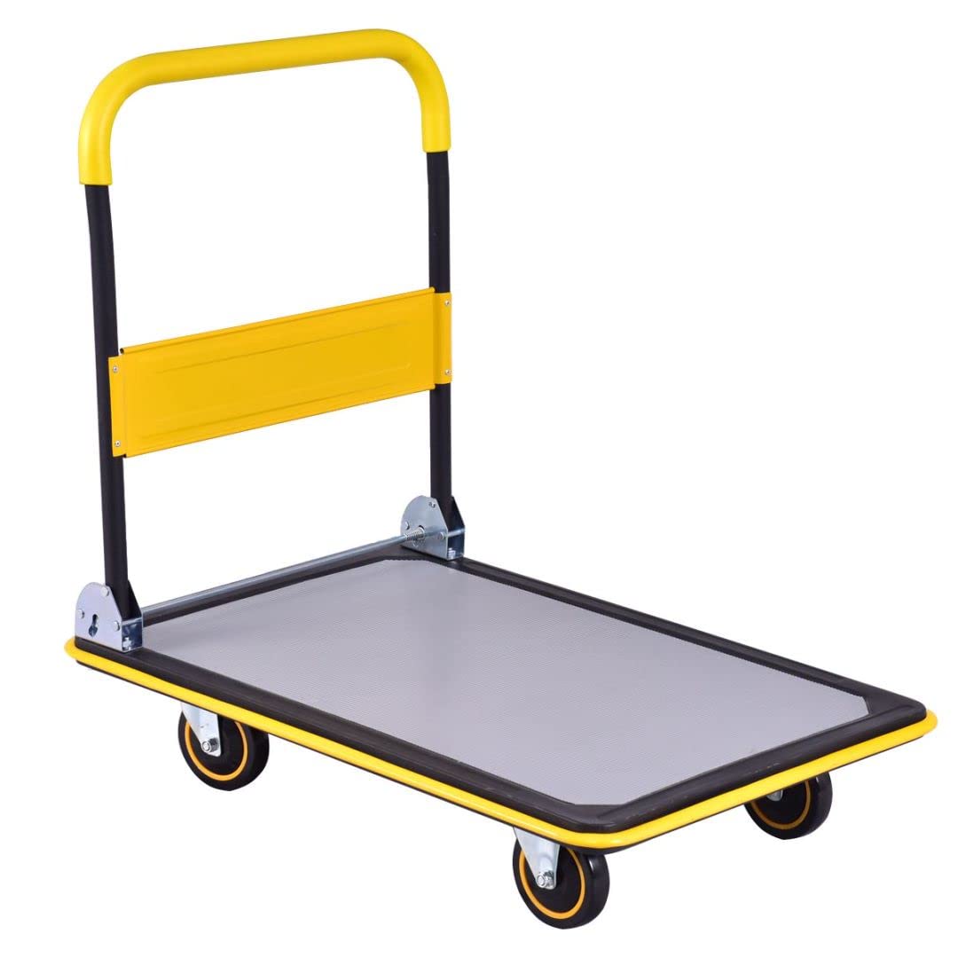COSTWAY 150kg/300kg Folding Platform Trolley, Heavy Duty Hand Sack Truck with Handle & Bumper Strips, Rolling Flatbed Cart Dolly for Easy Transportation and Heavy Lifting (73x49x83cm, 150kg Capacity)