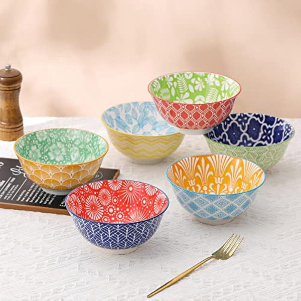 AHX Cereal Bowls Set of 6-700 ml Colorful Ceramic Deep Soup Bowls - Ideal for Serving Breakfast, Oatmeal, Ramen, Pho, Noodle - Microwave and Dishwasher Safe