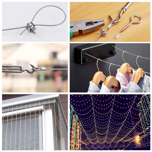 JIZZU 37PCS Garden Wire for Climbing Plants, 30M 304 Stainless Steel Wires with Vine Eyes, 2mm Garden Wire Heavy Duty with Turnbuckle Wires Tensioner, Wire Rope Kit for Outdoor Hanging, Fence