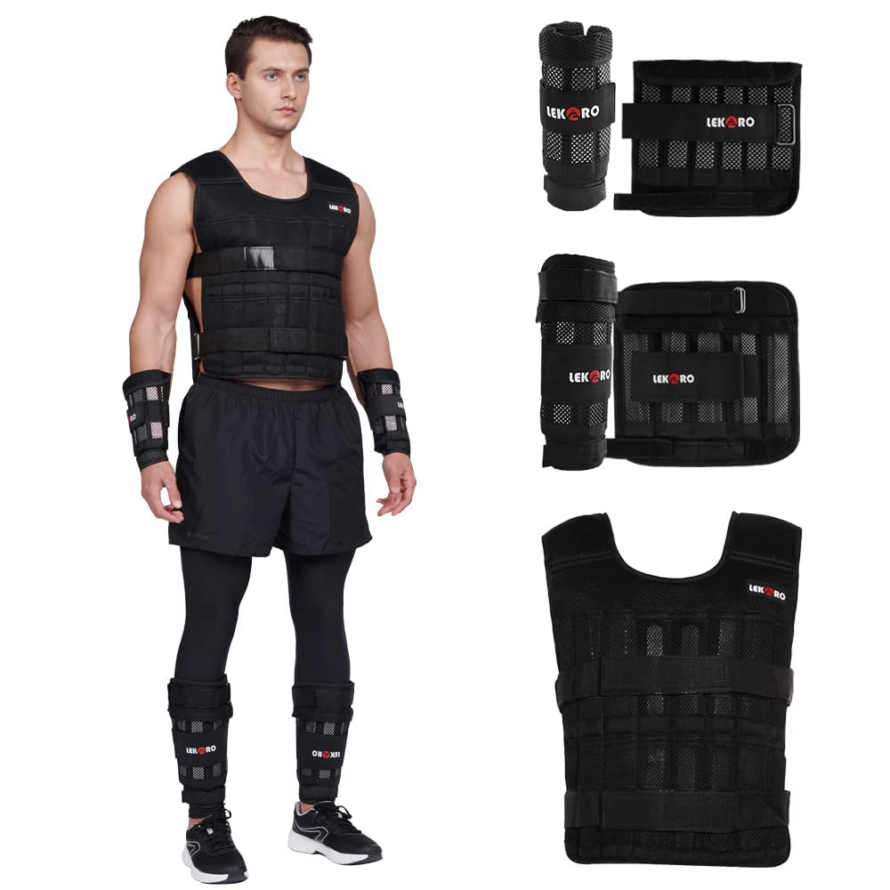 Adjustable Weighted Vest 44LB Workout Weight Vest Training Fitness Weighted Jacket for Man Woman (Included 96 Steel Plates Weights)