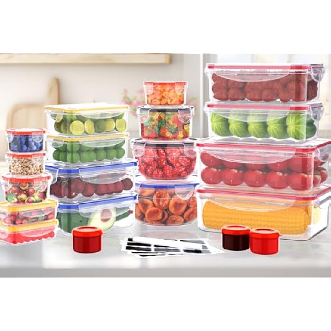 40 Pcs Food Storage Containers with Lids Airtight-(20 Stackable Boxes-20 Lids) Plastic Meal Prep Container for Pantry Kitchen Organization, Microwave, Dishwasher, Freezer Safe -100% Leak Proof
