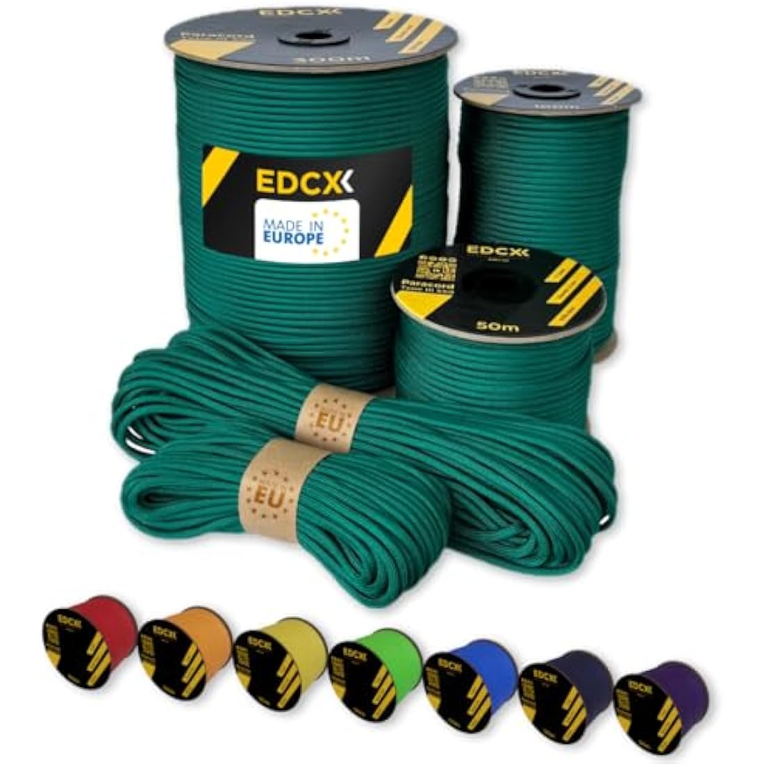 EdcX Paracord 4mm, 35+ Solid Colors (10m, 15m, 30m, 50m, 100m, 300m) | Ideal for Crafting, DIY, Camping, Survival, Outdoor | 100% Nylon Rope 4mm | Tactical Cord 550 Type III